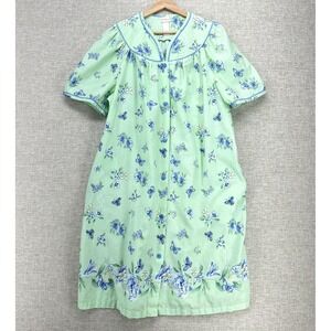 Secret Treasures Robe Womens Large Green Floral Butterfly Short Sleeve Housecoat